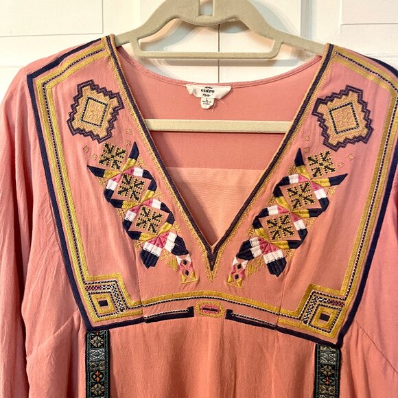 Entro Embroidered Bell Sleeve Mini Dress Ribbon‎ Detail Boho Size Large - Picture 3 of 7